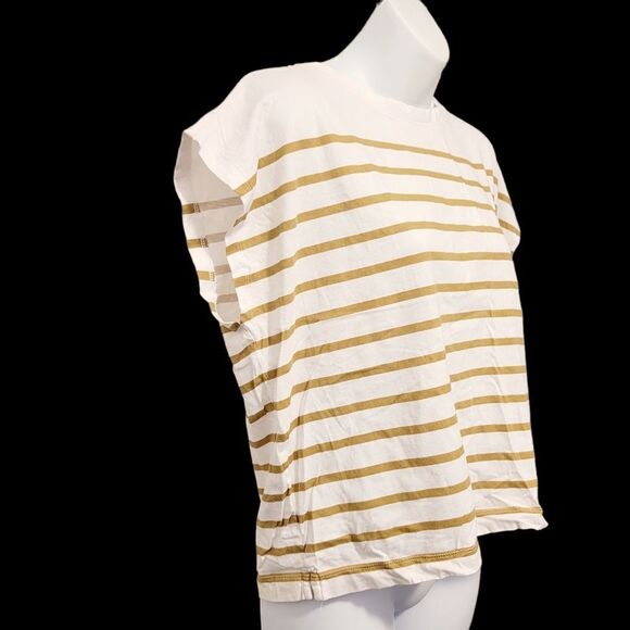 2/$20 Vintage Y2K Loft White Stripes Top Tee Blouse 100% Cotton Size: M - Picture 2 of 5